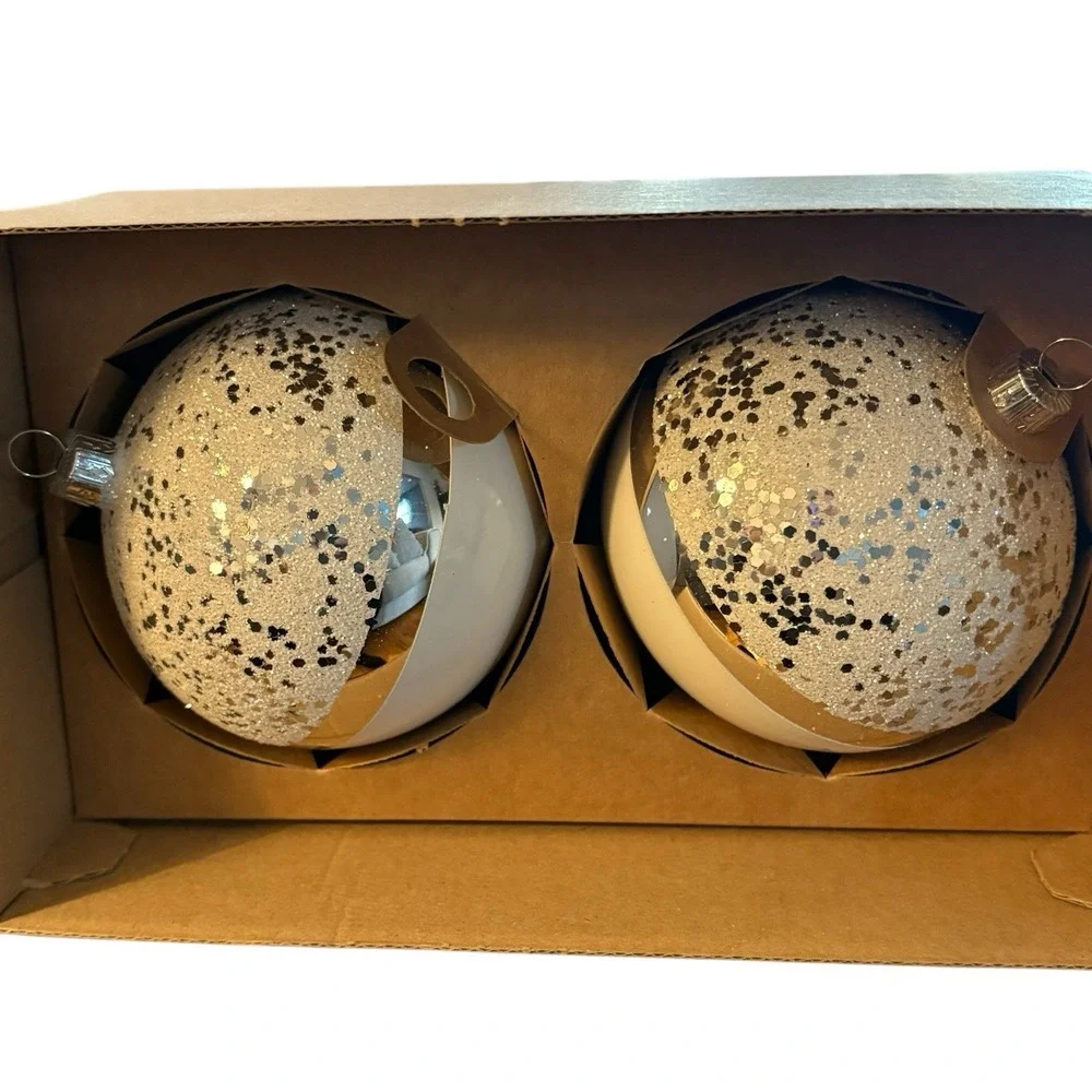 VITBIS Christmas Ornaments White & Silver Frosted‎ Glitter Handcrafted In Poland